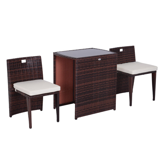 Outsunny Conjunto 1 Mesa Y 2 Sillas Mueble Mimbre Ratan Jardin Terraza Exterior_0