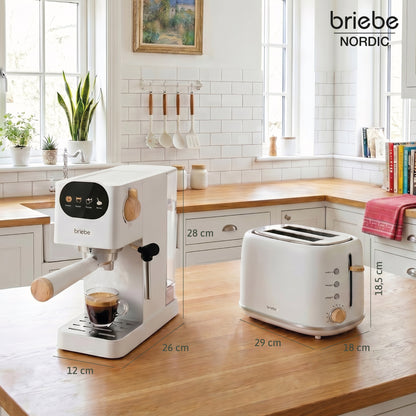Briebe Nordic Set Cafetera 20 Bares Cápsulas,café Molido Espumador Leche Tostadora 2 Rebanadas Anchas,skt1221wht,blanco_4