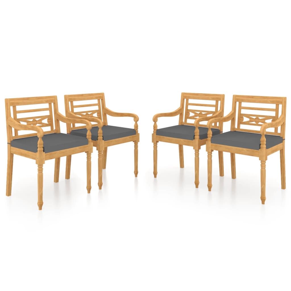Vidaxl Sillas Batavia Con Cojines 4 Unidades Madera Maciza De Teca_0