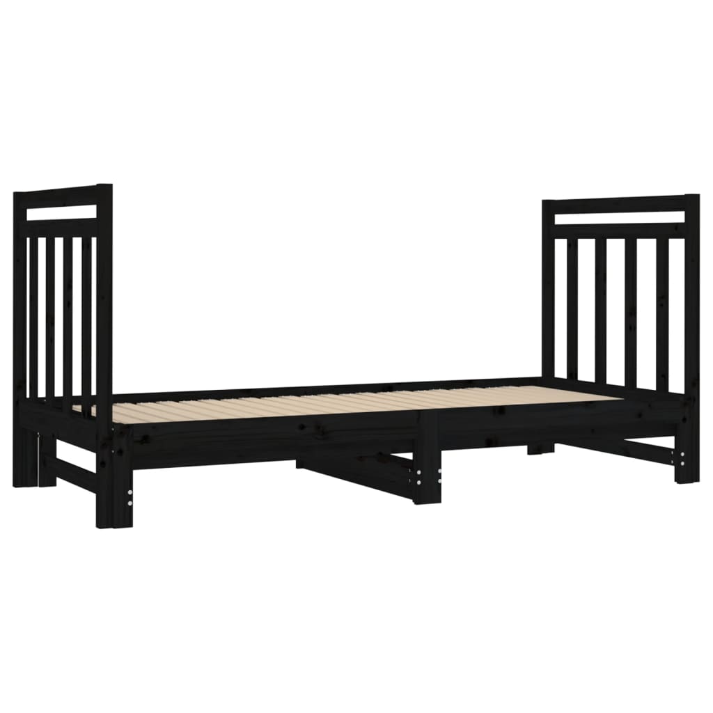 Sofá Cama Extraíble Madera Maciza De Pino Negro 2x(90x190) Cm / Vetonek_4