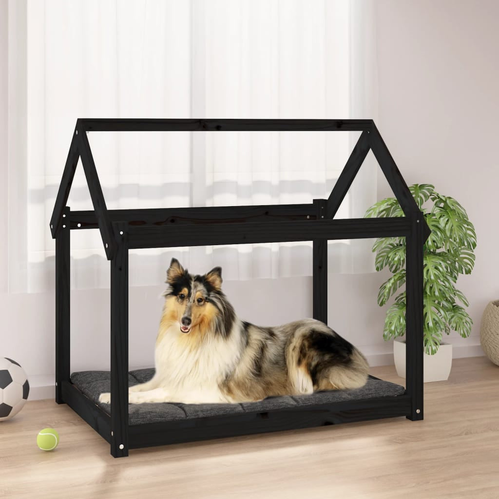 Vidaxl Cama Para Perros Madera Maciza De Pino Negro 101x70x90 Cm_1