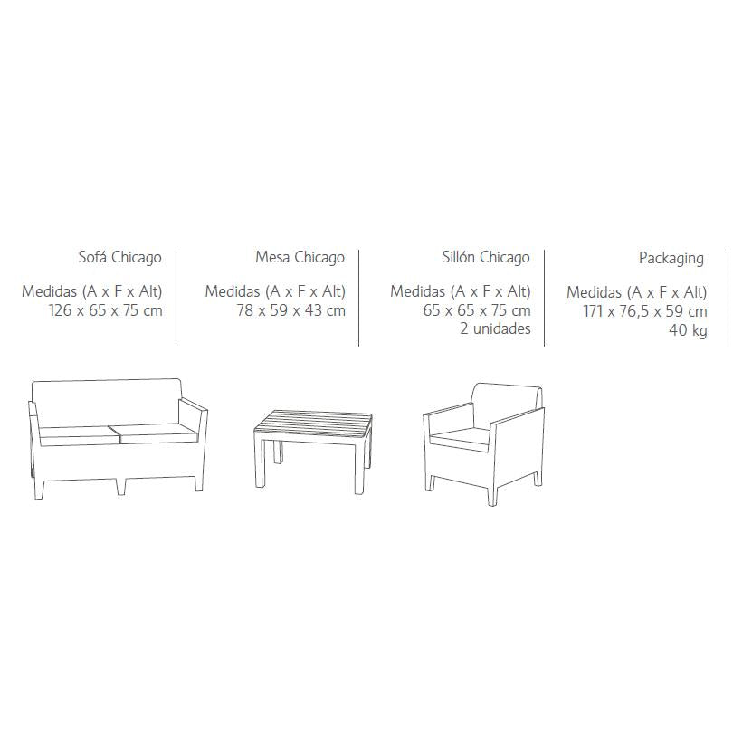 Conjunto muebles de jardín Chicago Lounge Grafito  Keter