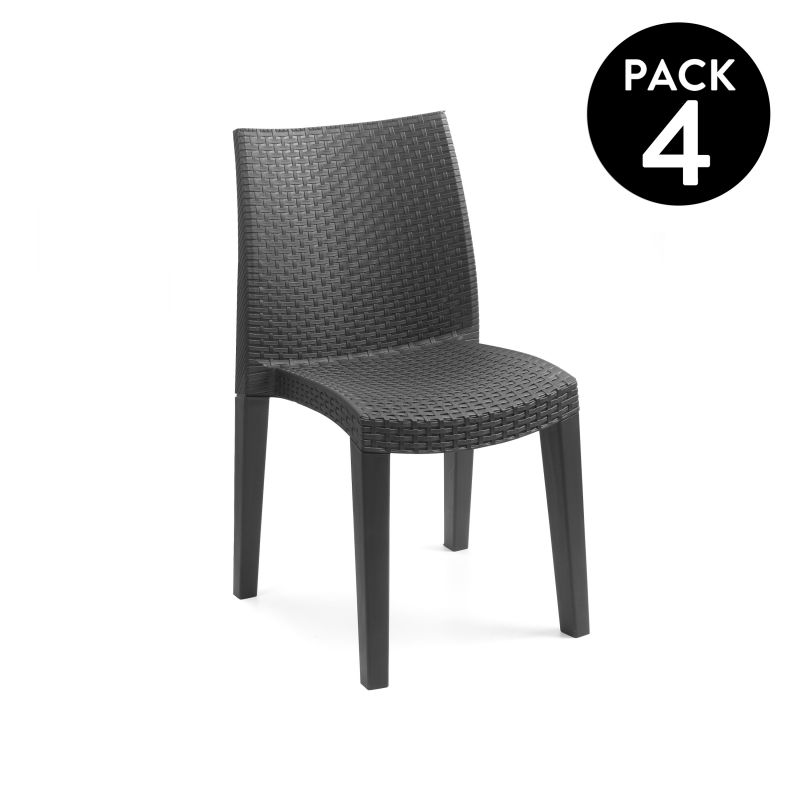 Pack 4 Sillas De Exterior Bay Apilables, Polipropileno, Antracita, 55 X 86 X 48_0