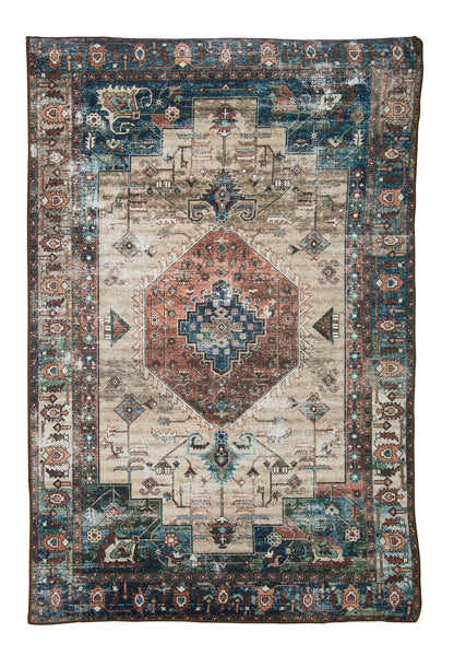 Alfombra De Salón, Sala De Terciopelo Suave Con Motivos Marroquíes Beige Y Marrón 80x120cm- Decoración- Mobiliario Del Hogar_0