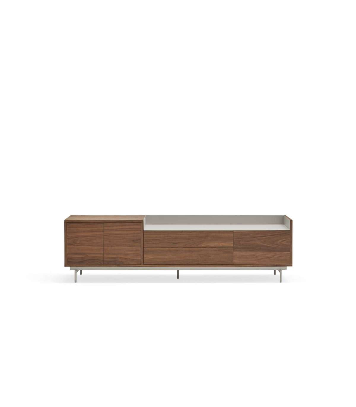 Mueble Para Televisión Modelo Valley 3 Puertas 2 Cajones Acabado Nogal/gris Claro, 40cm(a_5