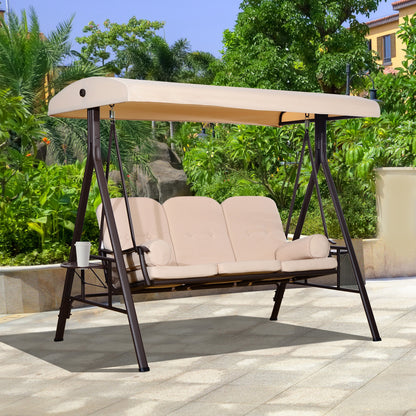 Outsunny Columpio Balancín Jardín 3 Plazas Techo 2 Cojines 208x121x172 Cm Beige_1