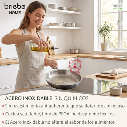 Briebe Pure Inox Juego De 3 Sartenes Acero Inoxidable Inducción 20-24-28 Cm, 3 Capas Tri-ply, Sin Antiadherente_2