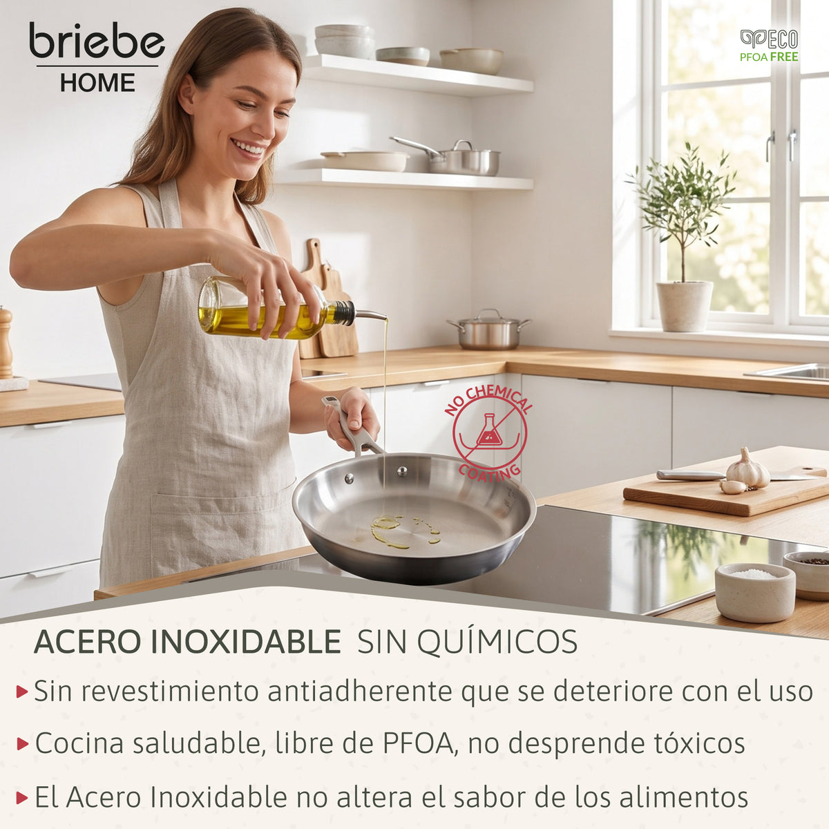 Briebe Pure Inox Juego De 2 Sartenes Acero Inoxidable Inducción 20-24 Cm, 3 Capas Tri-ply, Sin Antiadherente_2