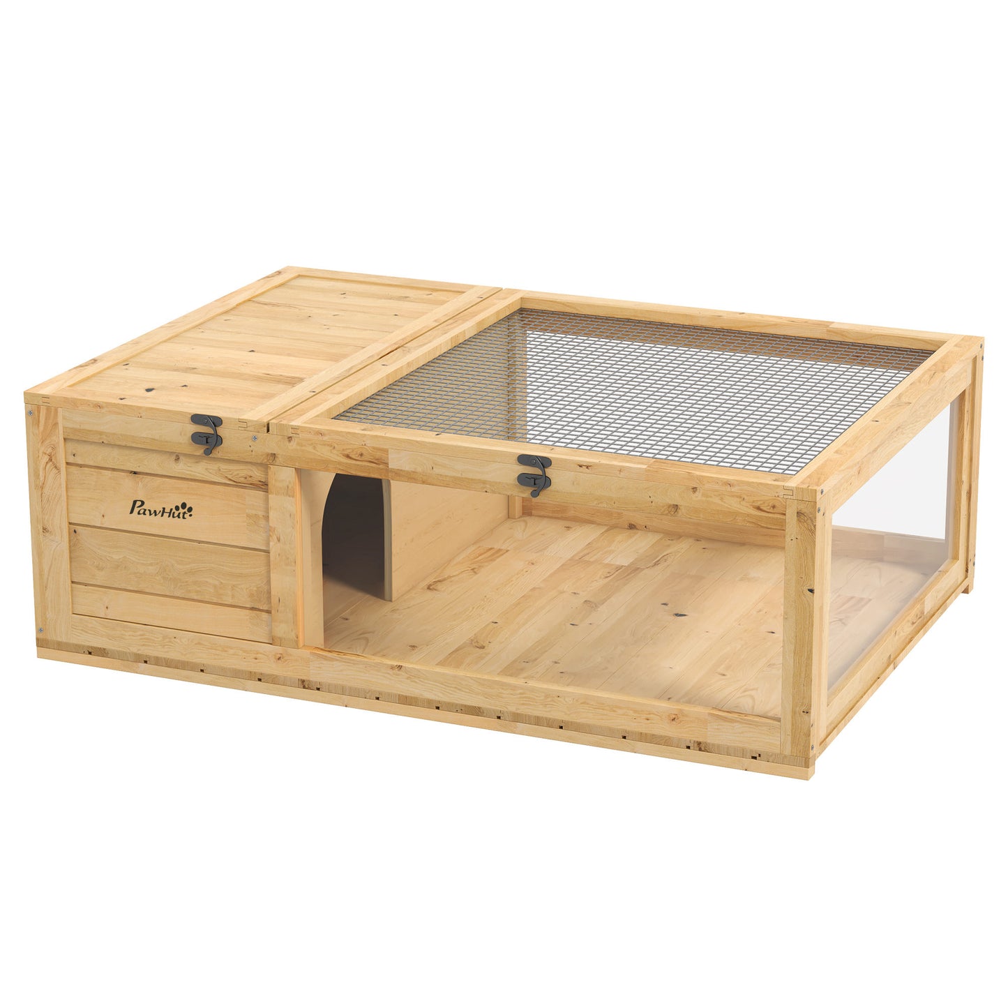 Pawhut Casa Para Tortugas De Madera Con Techo De Malla 91x60,5x32 Cm Natural_0