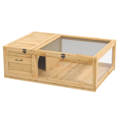 Pawhut Casa Para Tortugas De Madera Con Techo De Malla 91x60,5x32 Cm Natural_0