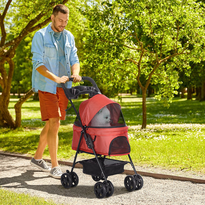 Pawhut Cochecito Para Perros Plegable Con Ruedas Universales 67x45x96 Cm Rojo_1
