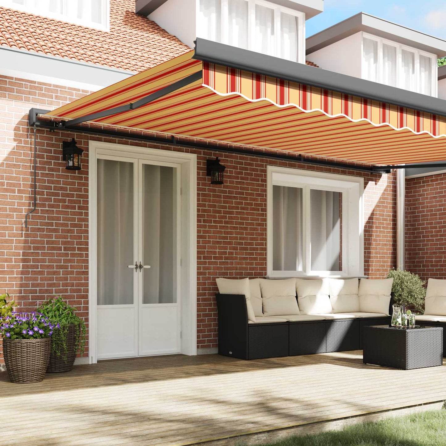 Toldo Retráctil Amarillo Y Naranja 500 X 300 Cm Lona Y Aluminio_2