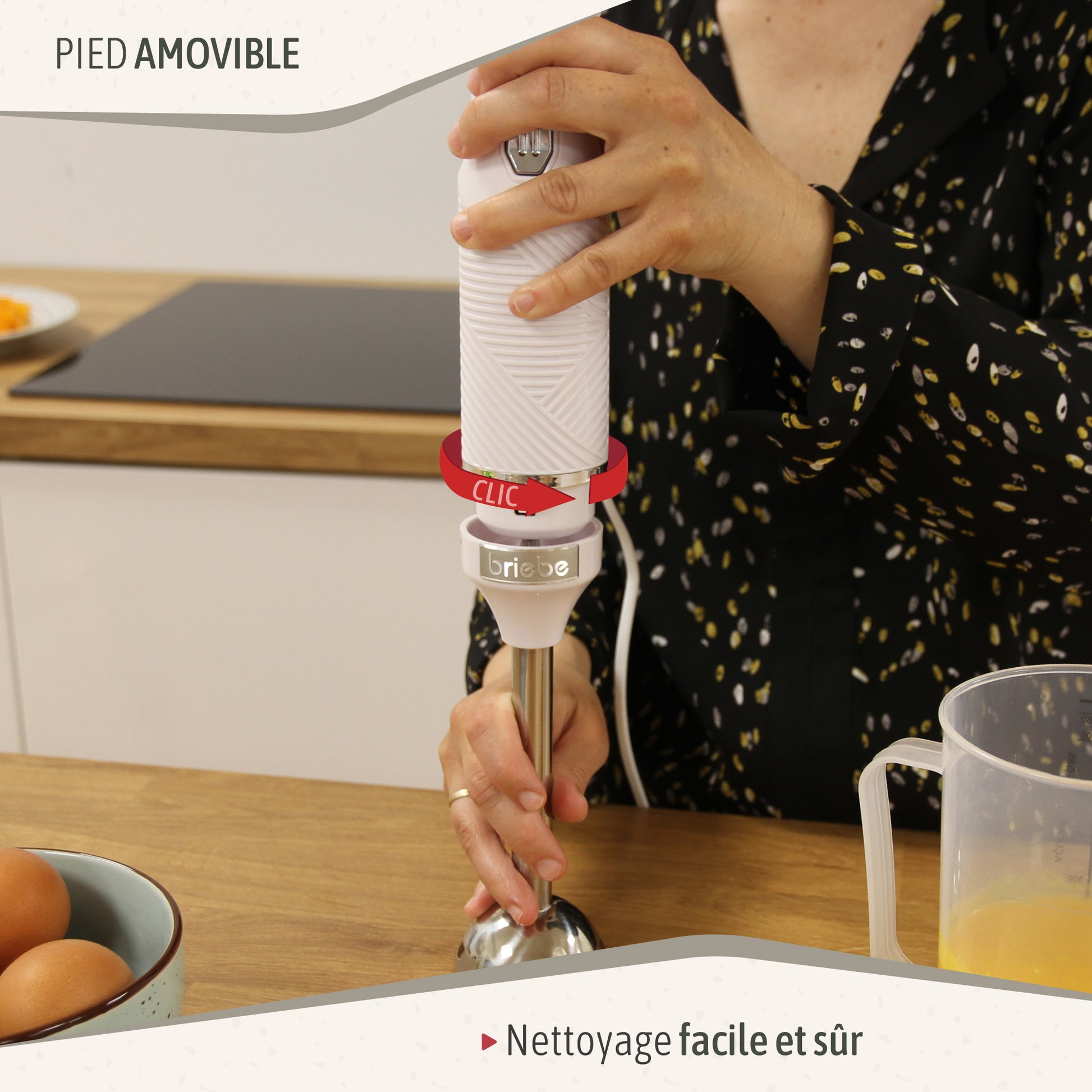 Briebe Batidora De Mano Brazo Desmontable, Cuchillas De Corte En Acero Inoxidable Diseño Ergonómico, Hb1173wht, Blanco_4