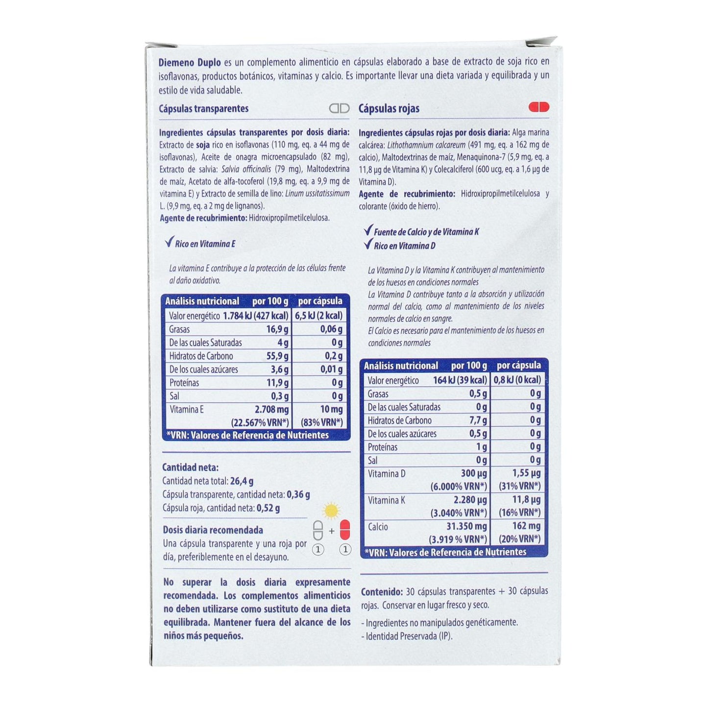 Diemeno Duplo 30 cápsulas transparentes + 30 rojas