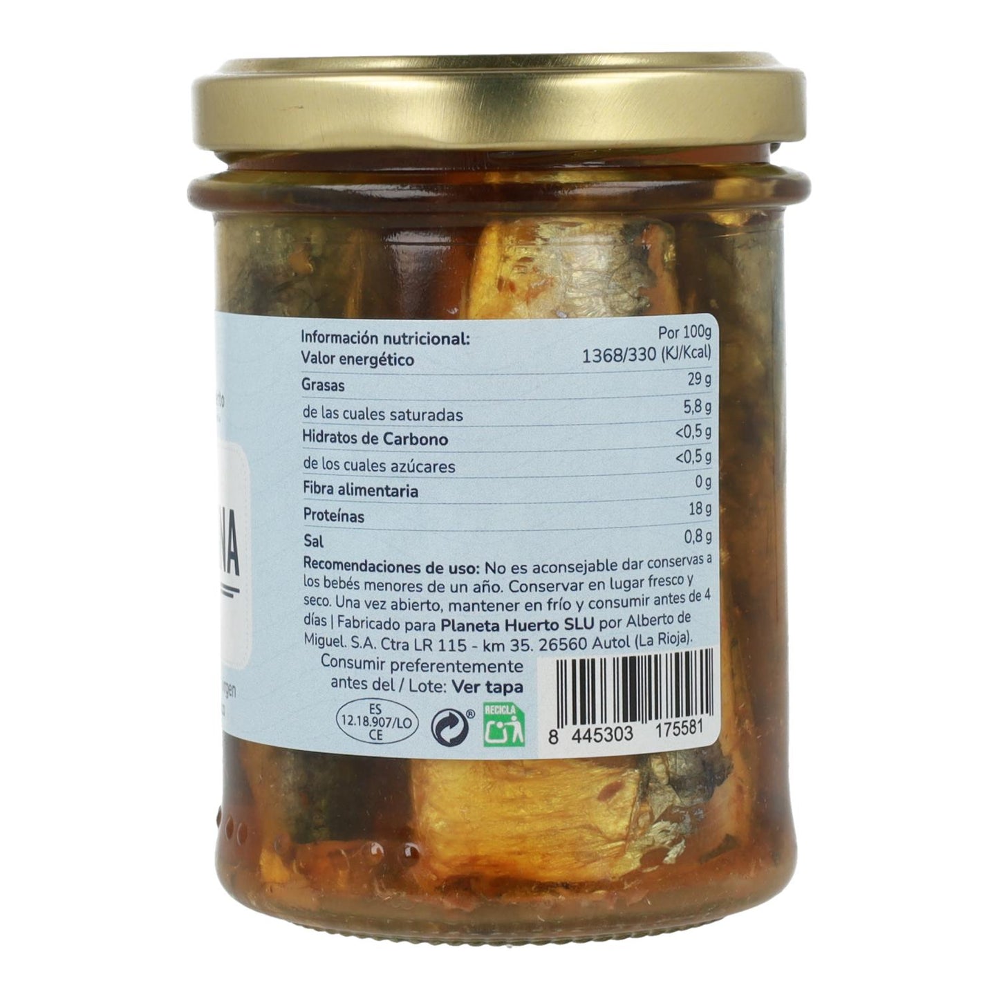 Pack 3x Sardinas en aceite de oliva virgen extra ECO Planeta Huerto 190 g