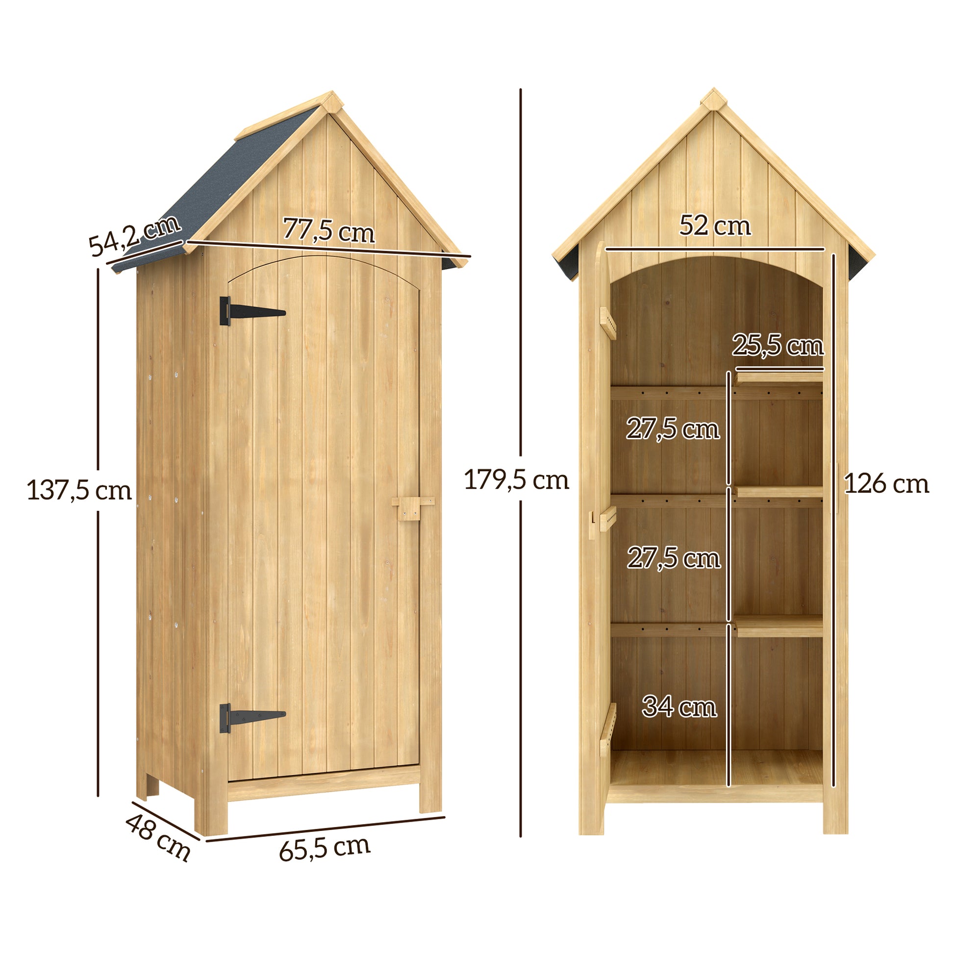 Outsunny Caseta Jardín Exterior De Madera 77,5x54,2x179,5 Cm 0,3 M² Con Estantes_2