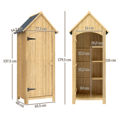 Outsunny Caseta Jardín Exterior De Madera 77,5x54,2x179,5 Cm 0,3 M² Con Estantes_2