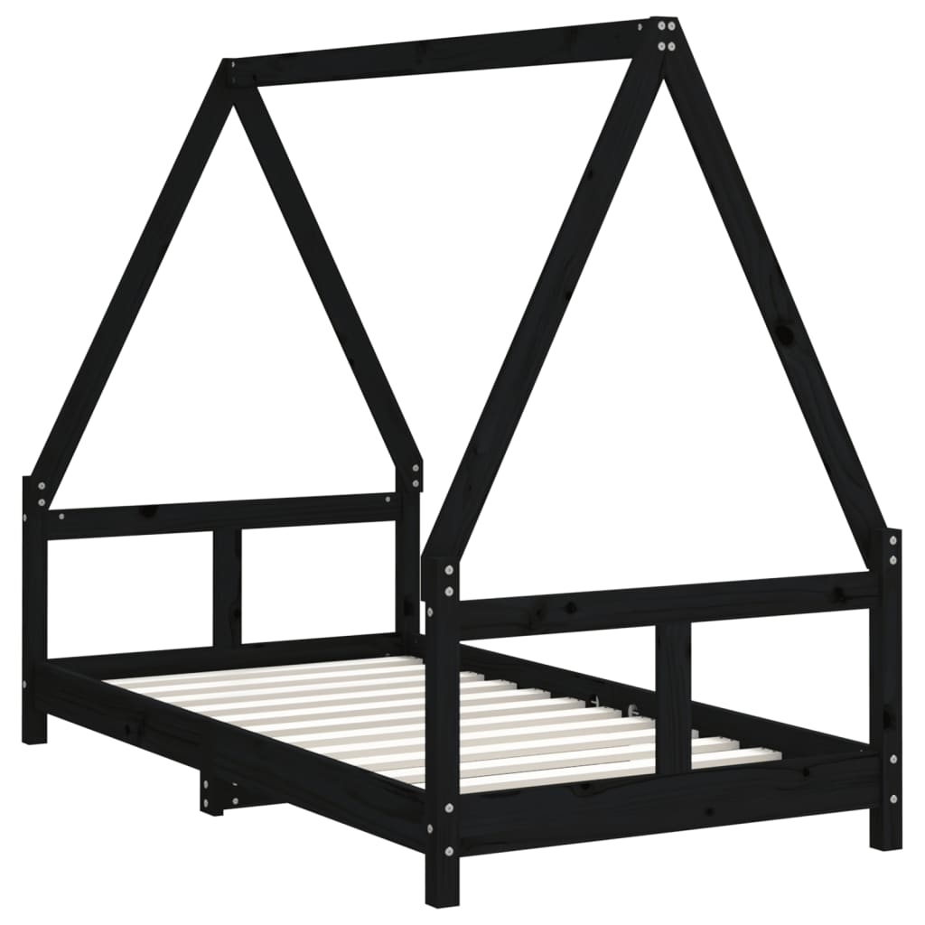 Estructura De Cama Para Niños Madera De Pino Negro 80x160 Cm / Vetonek_1
