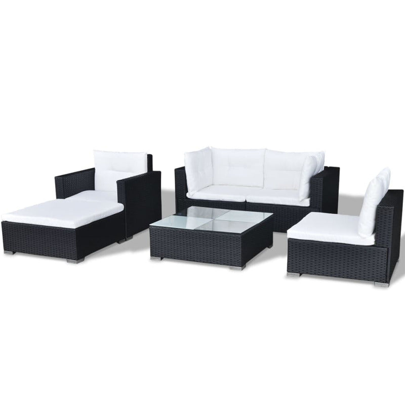Vidaxl Set Muebles De Jardín 6 Piezas Y Cojines Ratán Sintético Negro_5