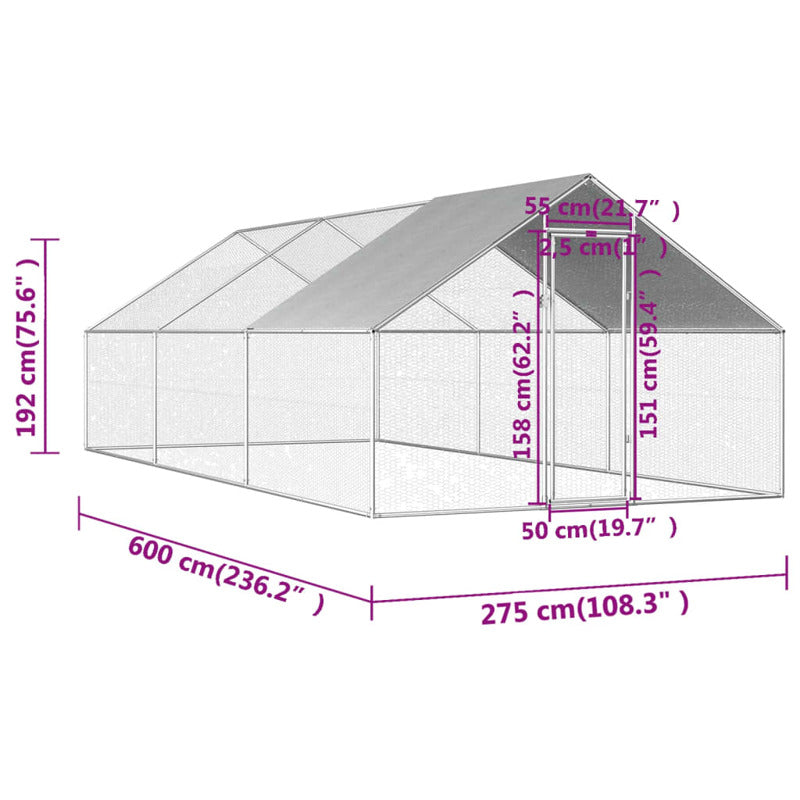 Vidaxl Jaula Gallinero De Exterior De Acero Galvanizado 2,75x8x1,92 M_5