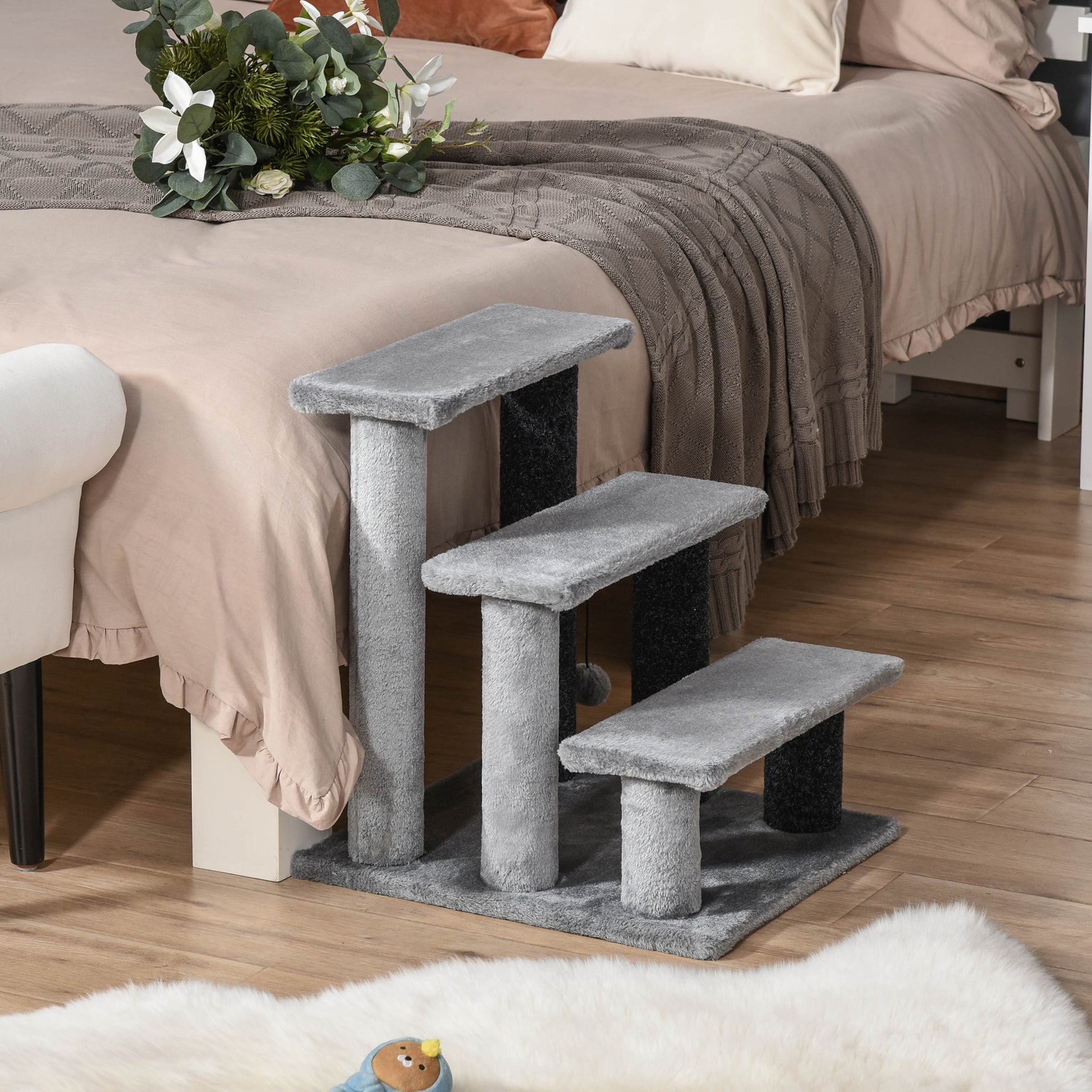 Pawhut Escalera Para Gatos De 3 Niveles Con Bola Colgante 40x40x48 Cm Gris_1
