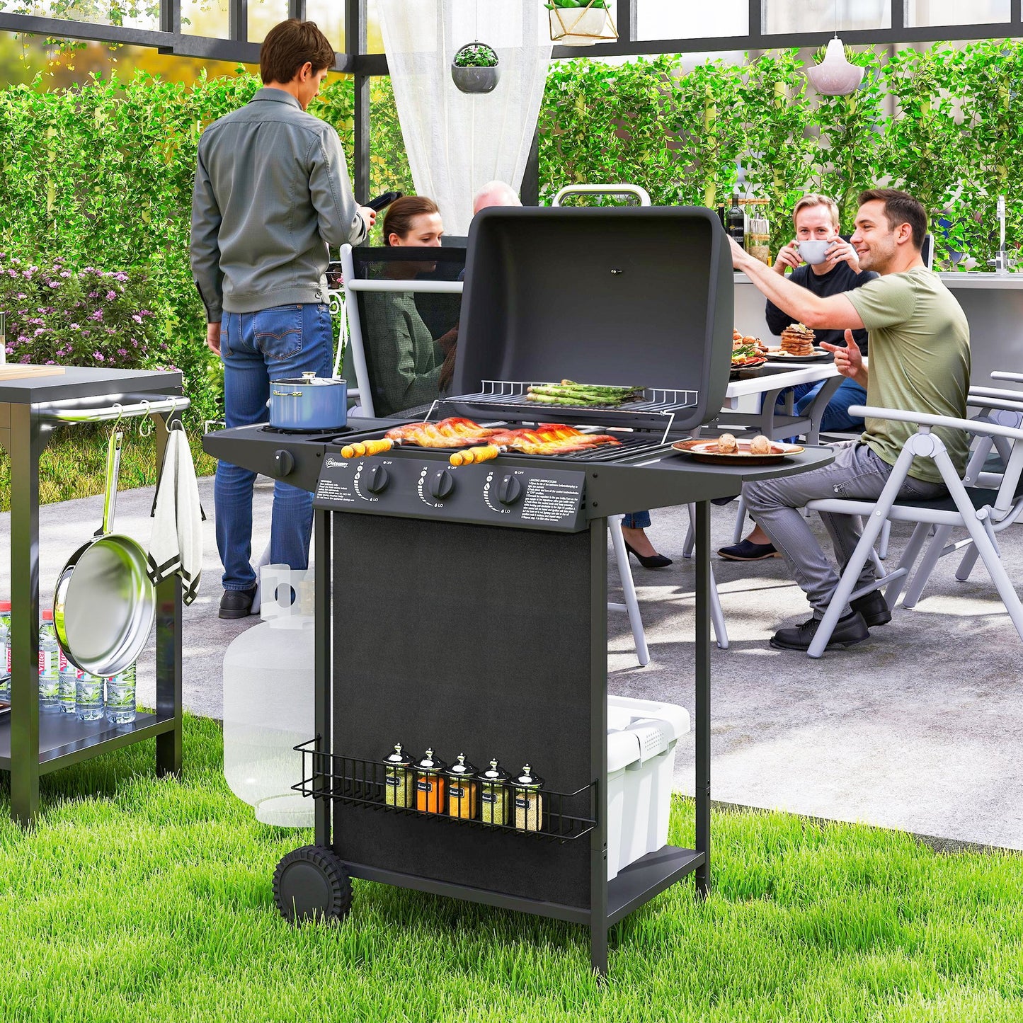 Outsunny Barbacoa De Gas Bbq Gas Con 3+1 Quemadores 9_1