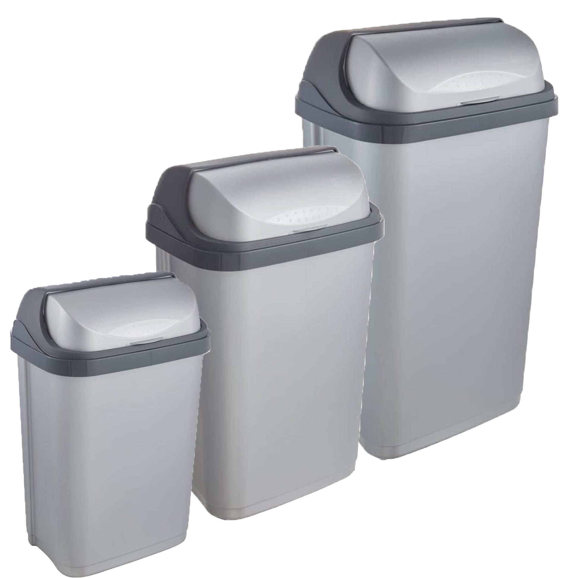 Pack De 3 Cubos De Basura Con Tapa Deslizante Rasmus 10/25/50 Litros En Color Plateado_0