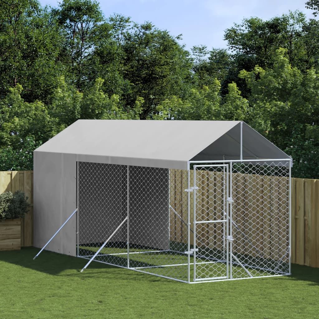 Vidaxl Perrera De Exterior Con Toldo Acero Galvanizado Plata 2x6x2,5 M_1