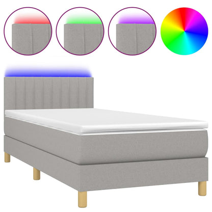 Cama Box Spring Con Colchón Tela Y Led Gris Claro 100x200 Cm / Vetonek_0