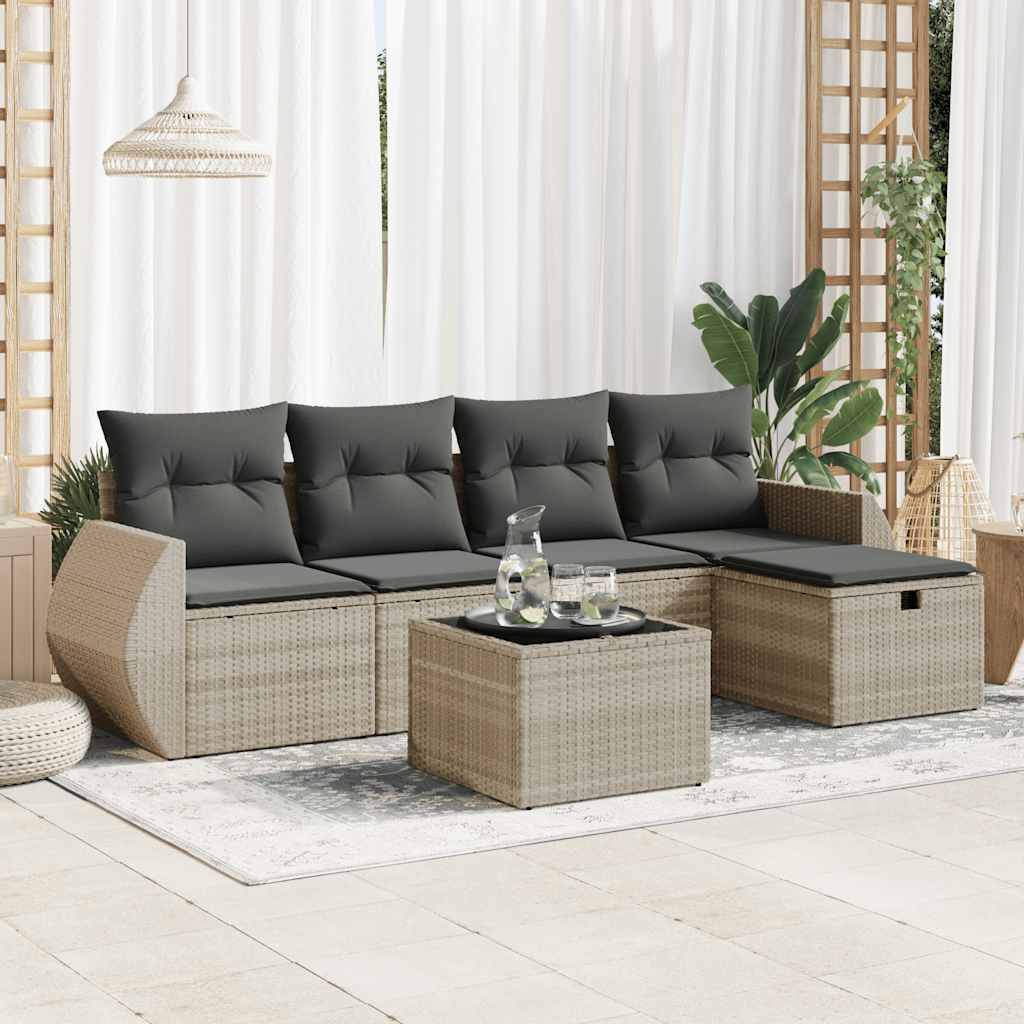 Set De Sofás De Jardín 6 Pzas Y Cojines Ratán Sintético Gris / Vetonek_1