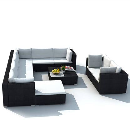 Vidaxl Set Muebles De Jardín 10 Piezas Y Cojines Ratán Sintético Negro_3