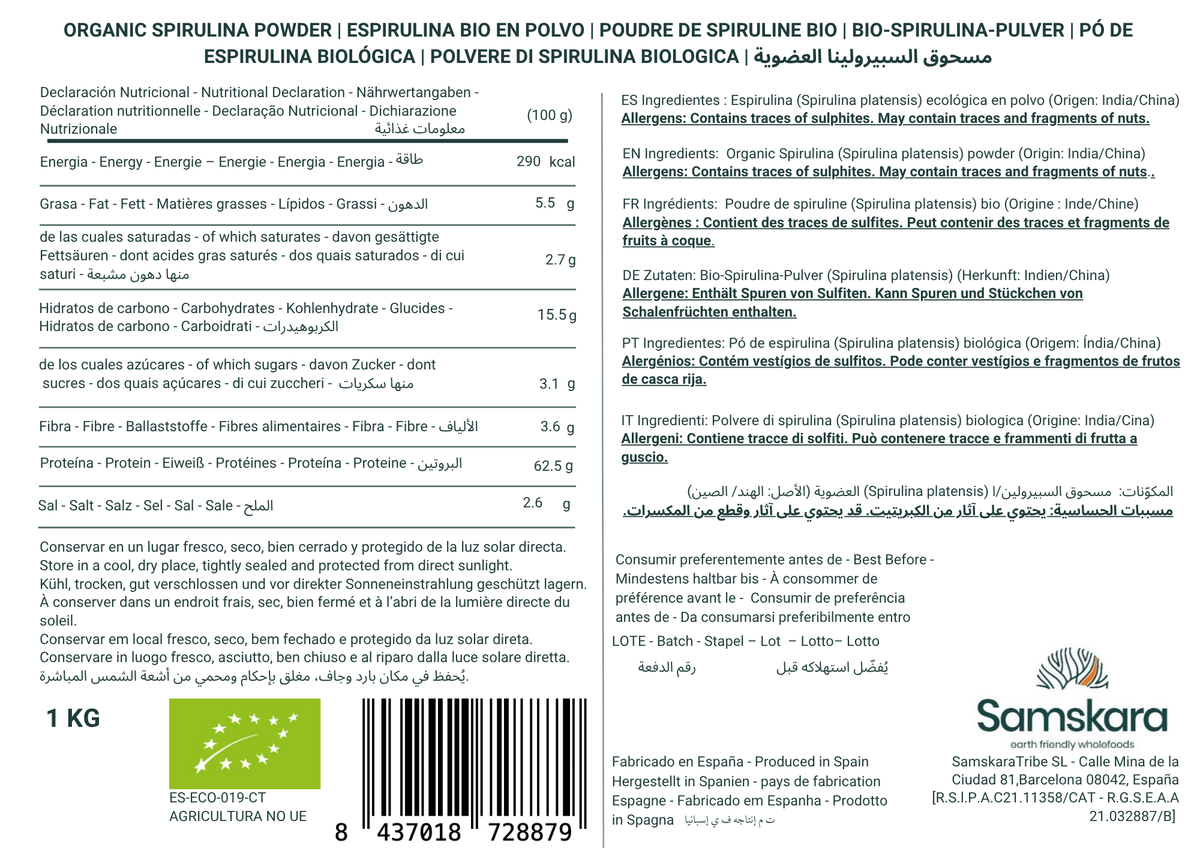 Espirulina En Polvo Bio - 1kg | Superalimento Ecológico Vegano Para Batidos, Smoothies Y Zumos, Sin Azúcares Añadidos_1