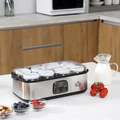 Homcom Yogurtera Capacidad 1,44l Con 8 Tarros 180ml Temporizador Y Termostato_1