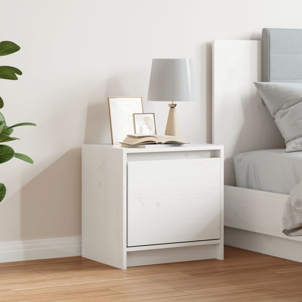 Mesita De Noche Madera Maciza De Mango Blanco 40x30,5x40 Cm_1