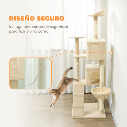 Pawhut Árbol Rascador Para Gatos 180 Cm Con Múltiples Plataformas Beige_5