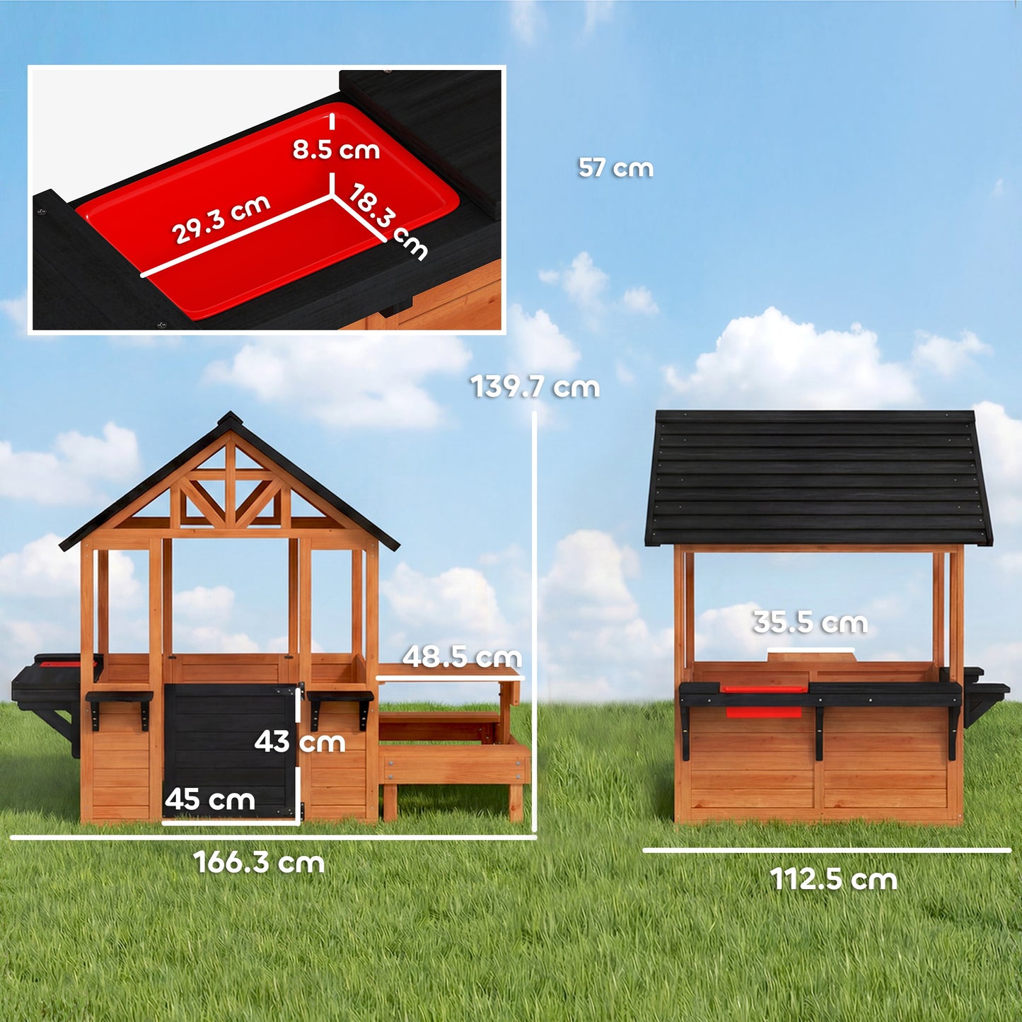 Aiyaplay Casita Infantil Exterior De Madera Con Barra De Snack Y Bancos Marrón_2