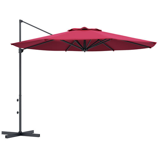 Outsunny Sombrilla De Jardín Ø294x242 Cm Con Altura Ajustable Rojo Vino_0