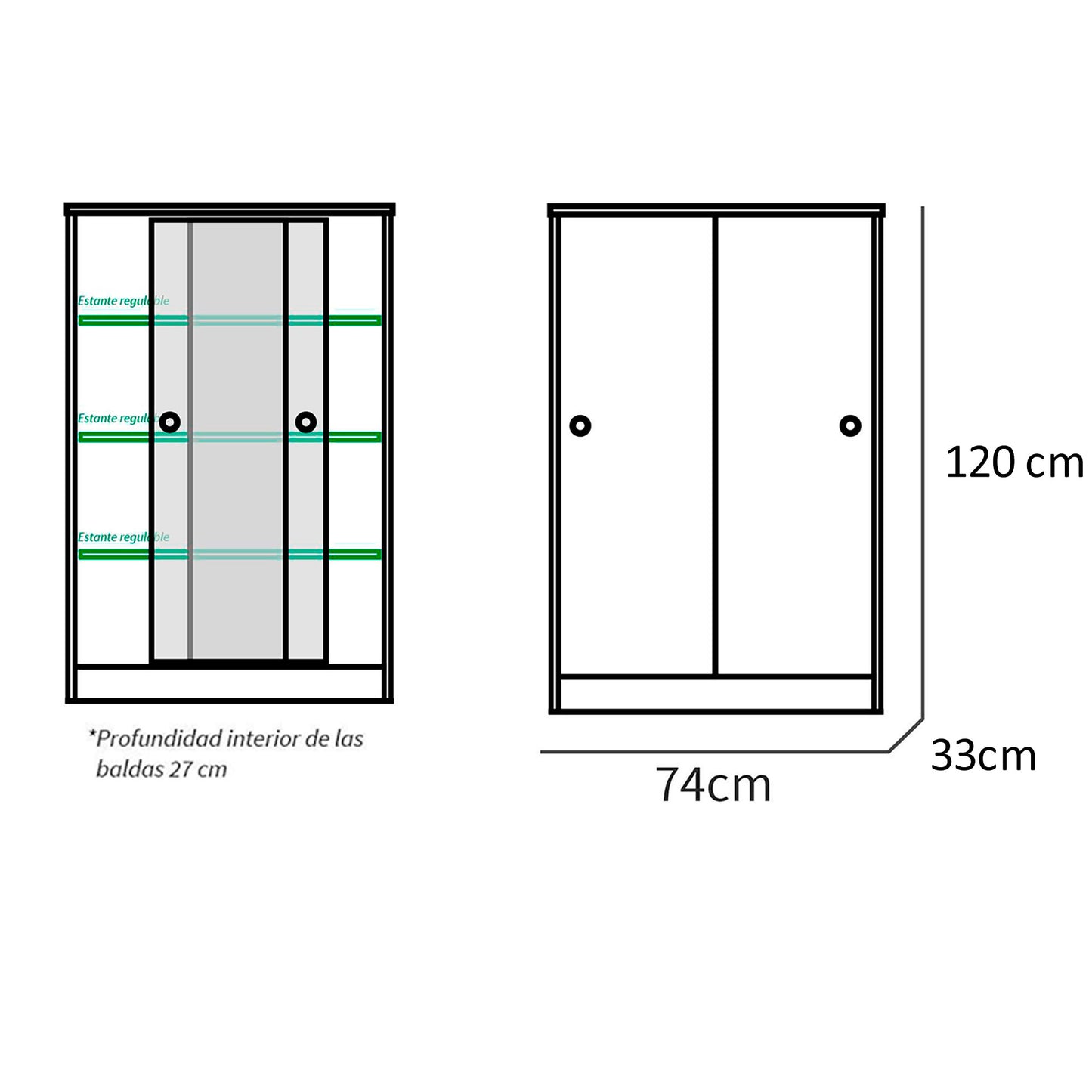Armario Dormitorio, Multiusos, Baño, Mueble Cocina, Zapatero 2 Puertas Correderas 120x74x33 Cm, Briebe, Nova, Blanco
