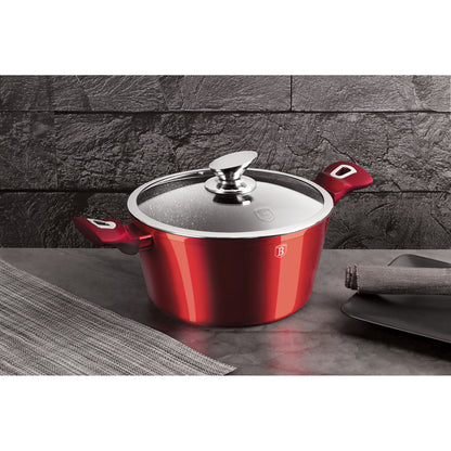 Batería Cocina Inducción 14 Piezas, Antiadherente Sin Pfoa, Aluminio, Cazuelas Sartenes Plancha Berlinger Haus Burgundy Rojo