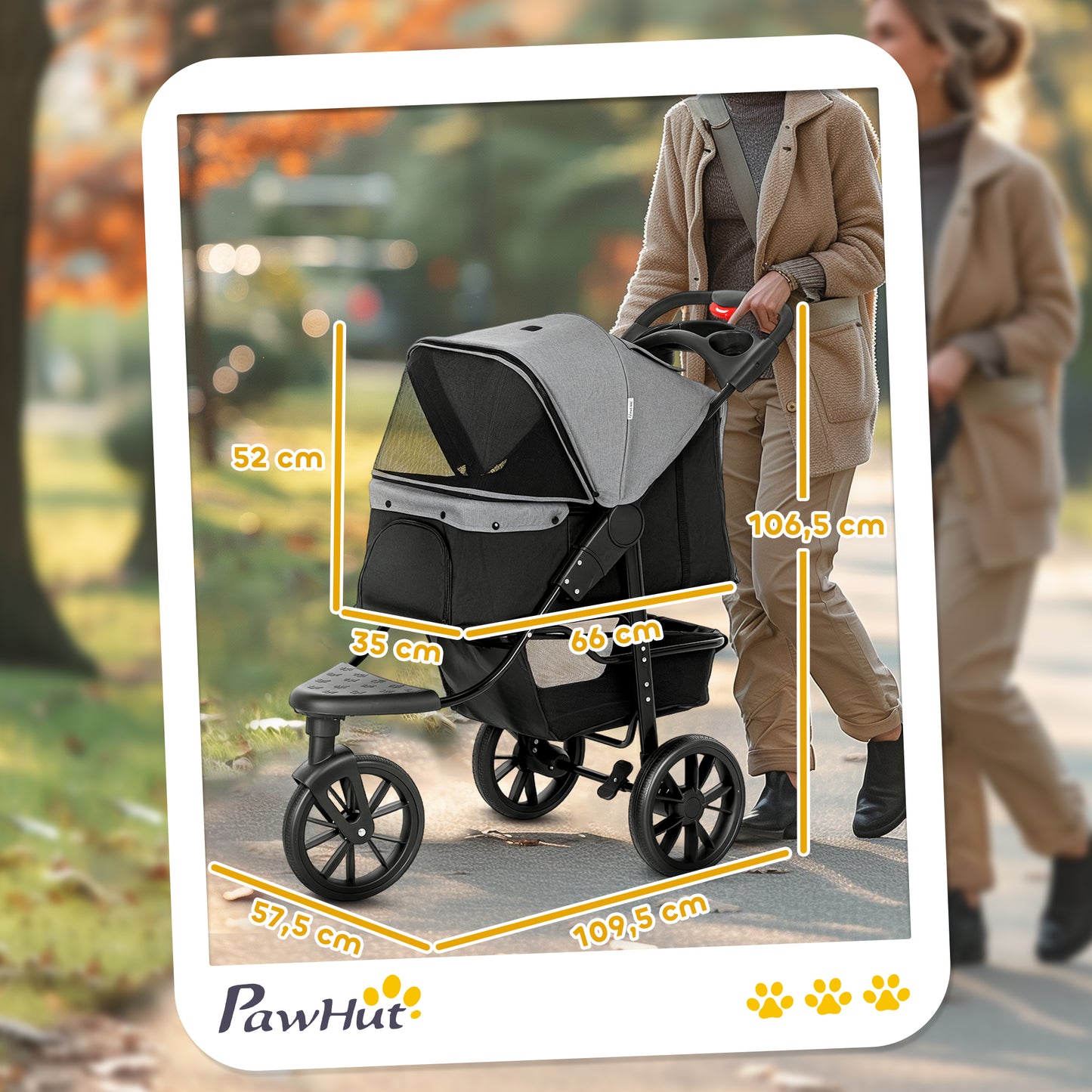 Pawhut Carrito Para Perros Plegable Con 3 Ruedas 109,5x57,5x106,5 Cm Gris_2