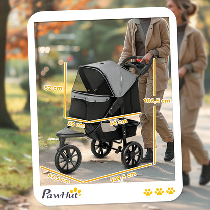 Pawhut Carrito Para Perros Plegable Con 3 Ruedas 109,5x57,5x106,5 Cm Gris_2