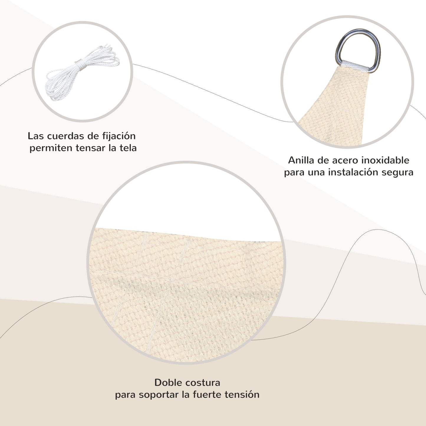 Outsunny Toldo Vela De Sombra Rectangular 4x6 M Con Anti-uv Crema_4