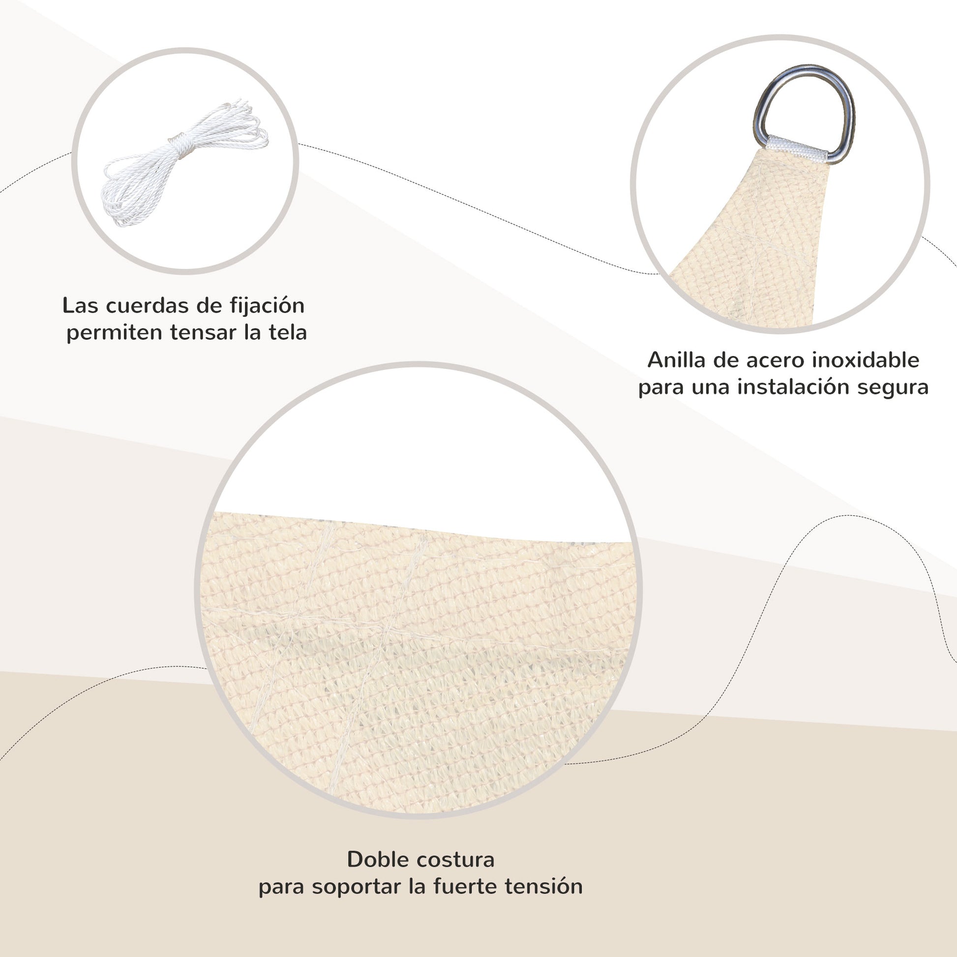 Outsunny Toldo Vela De Sombra Rectangular 4x6 M Con Anti-uv Crema_4