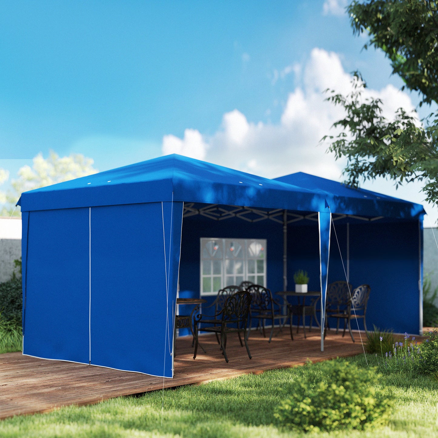 Outsunny Carpa Plegable 6x3 M Con Paredes Laterales Altura Ajustable Azul_1