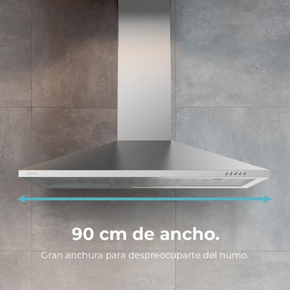 Campana Extractora 90 Cm Piramidal Bolero Flux Pm 903500 Inox B. Motor 65w, Acabado Inox, Succión 350m3/h, Control Mecánico, 3 Niveles De Potencia,_3