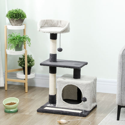 Pawhut Árbol Rascador Para Gatos 85 Cm Con Plataformas Cueva Gris Claro Y Negro_1
