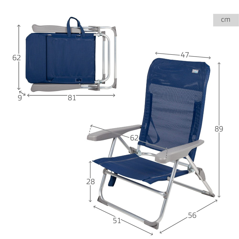 Silla De Playa Baja Multiposición Plegado Slim Azul Aktive_3