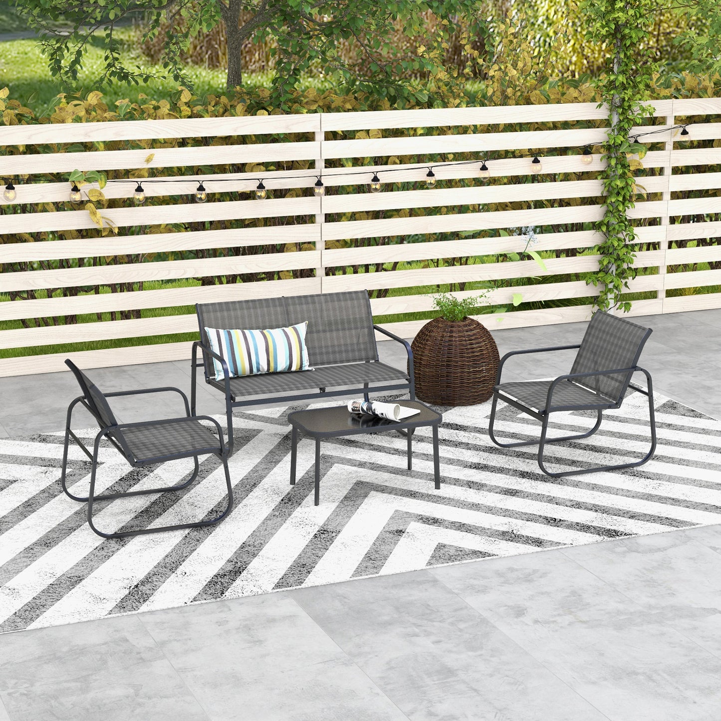Outsunny Conjunto De Muebles De Jardín Con 2 Sillones 1 Sofá Doble Y Mesa Negro_1