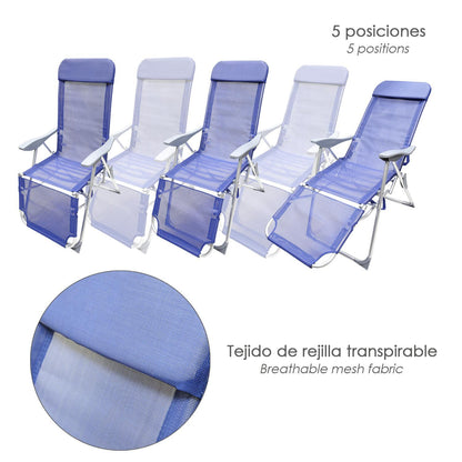 Silla Playa Estructura Aluminio, Reclinable 5 Posiciones Con Reposapies, Silla Multiposición, Silla Con Reposabrazos_1
