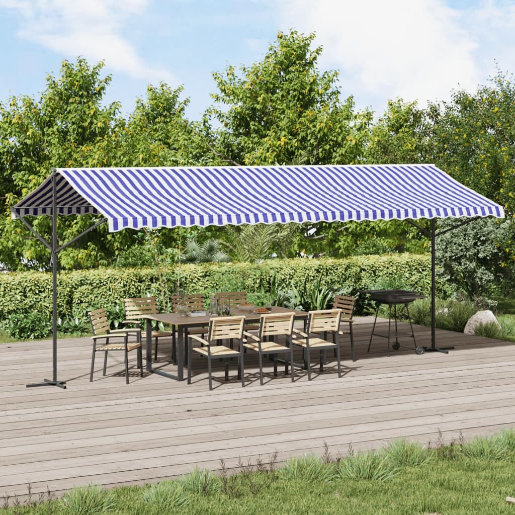 Vidaxl Toldo De Pie Tela Y Acero Azul Y Blanco 600x300 Cm_1